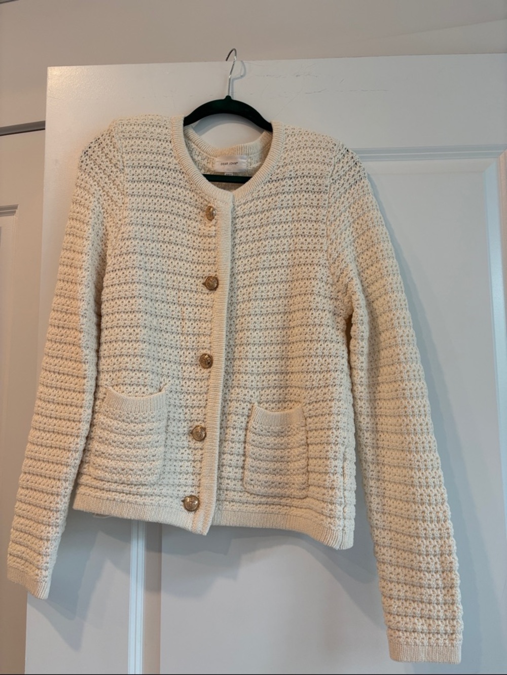 Dear John Cream Textured Knit Button Cardigan sz LG New